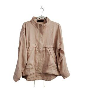 Zara Jacket Womens‎ Small Blush Pink Zip Snap Front Drawstring Hem Mock Neck